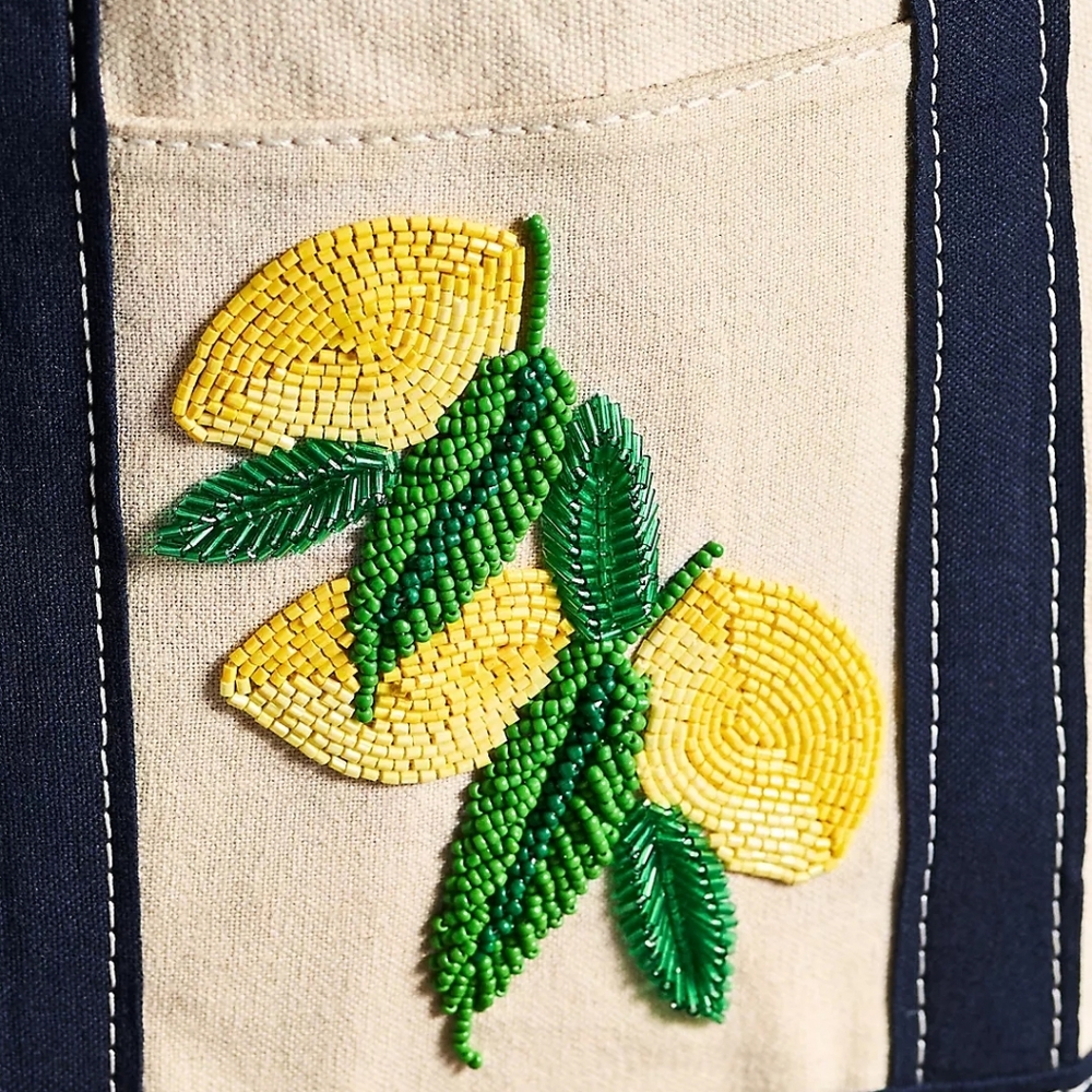 🌼 NWT Anthropologie lemon embellished tote bag - Picture 2 of 5